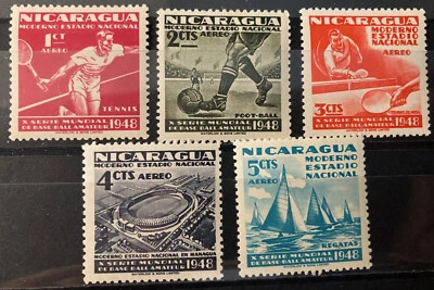 NICARAGUA 1947 Campeonato de Béisbol Correo Aéreo Deporte SG1133-37 MNH Foto 1 de 2