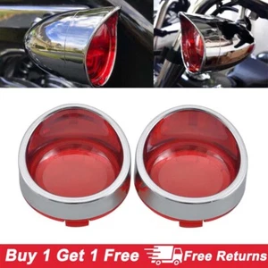 2pcs Red Turn Signal Lens Cover w/Chrome Visors Bezels for Harley Sportster Dyna - Picture 1 of 16