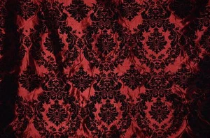 TAFFETA DAMASK VELVET FLOCKED BURGUNDY DRESS BY THE YARD - Picture 1 of 1