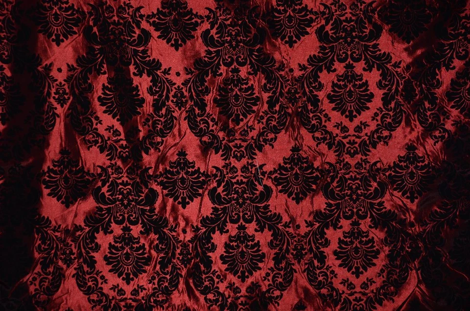 TAFFETA DAMASK VELVET FLOCKED BURGUNDY DRESS BY THE YARD - Image 1 of 1