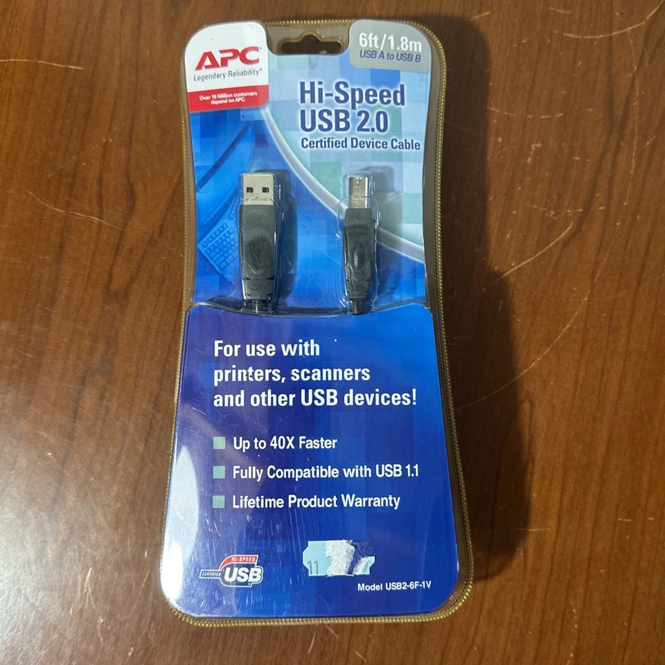 APC HI-Speed USB 2.0 Certified Device Cable 6 ft/1.8m USB A To USB B - NEW! - Image 1 of 4