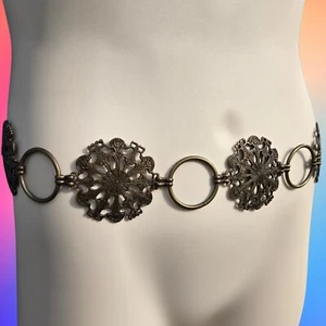 Y2K Bronze Hoop Medallion Chain Hip Waist Belt One Size fairy Grunge Whimsigoth - Picture 1 of 9