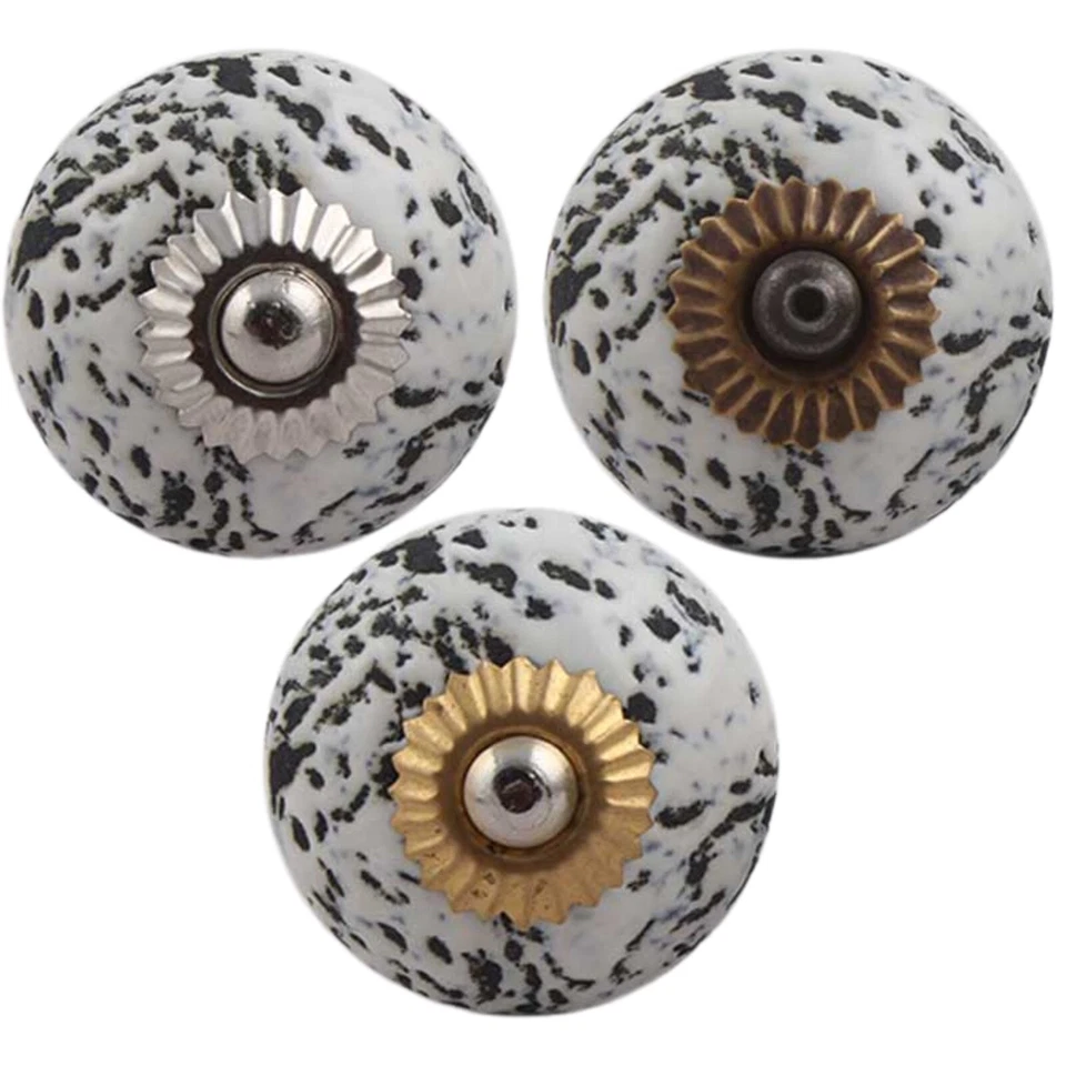 CERAMIC DOOR KNOBS Black White Distressed Cupboard Handles Cabinet Drawer - Image 1 of 1