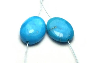 2 Stück DORNRÖSCHEN TÜRKIS 13 mm oval Ohrring Perlen NATURFARBE - Bild 1 von 2