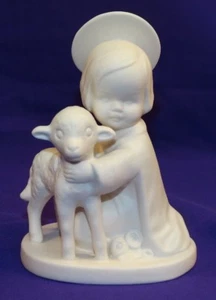 VINTAGE GOEBEL WEISSER KERAMIK BISKUIT ENGEL MIT LAMM FIGUR #H3 19 GERMANY - Bild 1 von 6