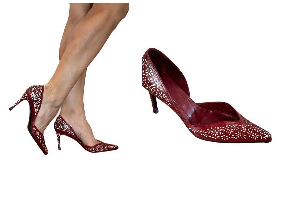 BOMBAS DE TACÓN ALEJANDRA NEEL ROJO CORTE LÁSER OJAL PERFORADO PUNTA PUNTIAGUDA D'ORSAY 36 Foto 1 de 4