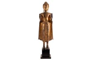 Antiker, stehender Buddha, vergoldete Bronze, Thailand, Ayutthaya -Per., 17. Jh. - Bild 1 von 13