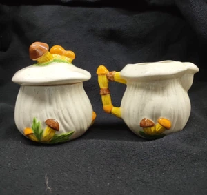 Vintage Mushroom Design Retro Canister Sugar & Creamer Set Handmade 1978 - Picture 1 of 9