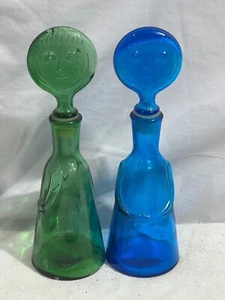 VTG MCM Kosta Boda Erik Hoglund Glass Woman Face Decanter Bottle Blue Green Vtg - Picture 1 of 14