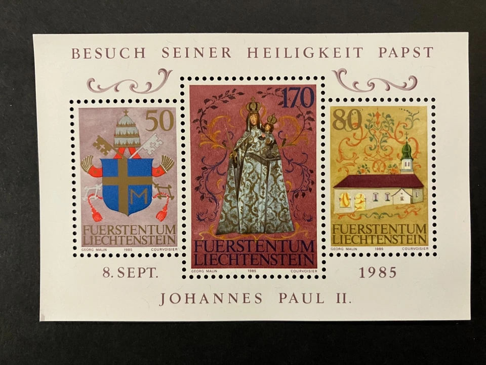 Liechtenstein 1985 - Visit of Pope John Paul II stamps S/S MNH - Image 1 of 1