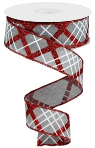 Cinta a cuadros diagonal brillante, gris claro/rojo/blanco, arpillera real, cinta con cable, 1. - Imagen 1 de 1