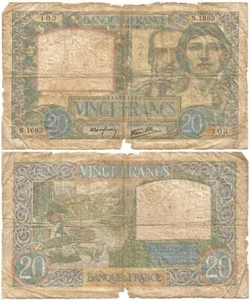 1940 World War II VICHY FRANCE Veteran "20 FRANCS" Note OVERSIZE HOLDER INCLUDED - Picture 1 of 3