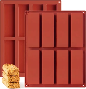 2 Pack Silicone Granola Bar Molds, 8 Cavity Rectangle Protein Bar Mold - Picture 1 of 12