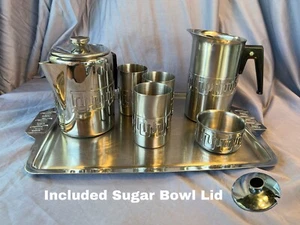 VINTAGE Silber Edelstahl Hotelzimmer Service Set mit Tablett - 8-teiliges Set - Antik - Bild 1 von 15