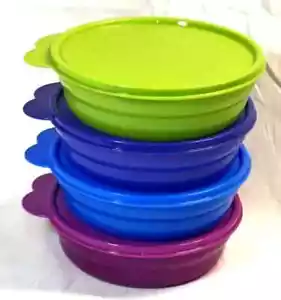 NEW Tupperware Microwave Cereal Bowls Set 4 Seals Impressions Purple/Blue/Green - Picture 1 of 6