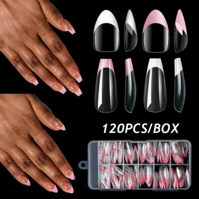 120Pcs/Box Short Square Nails Tips Full Cover Clear French False Nail Extensi e - Image 1 of 4