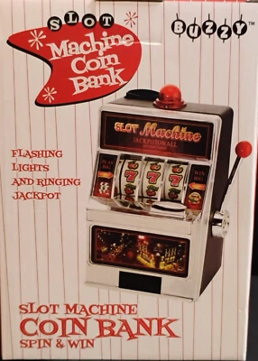 Mini Home Slot Machine & Coin Bank Spin & Win Flashing and Ringing Signals NEW - Image 1 of 4
