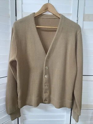 Suéter cárdigan acrílico marrón caqui vintage para hombre abuelo preppy grande EE. UU. Foto 1 de 4