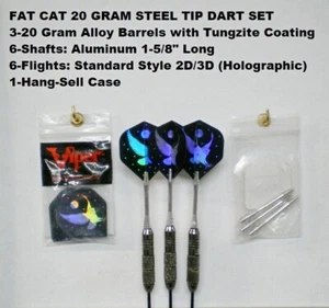Darts Fat Cat Tungzite 20 gram Steel Tip Dart Set with 2D/3D Owl Flights - Picture 1 of 5
