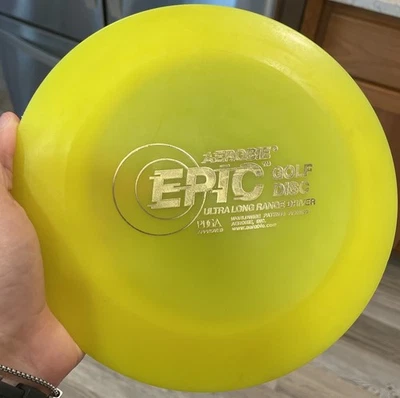 Aerobie Epic Ultra Long Range Driver, 167.5g, 9.5/10, Awesome Yellow, No Ink - Image 1 of 4