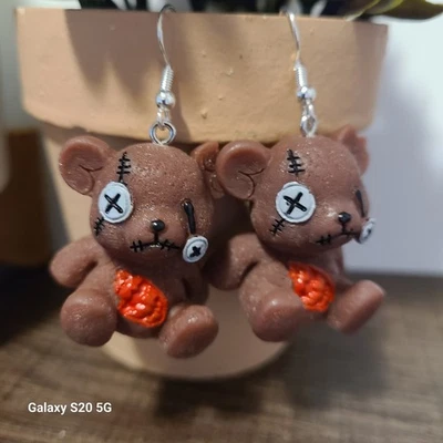 Creepy Cute Teddy Bear Earrings Goth Halloween NWOT Jewelry Ladies Holiday - Image 1 of 4