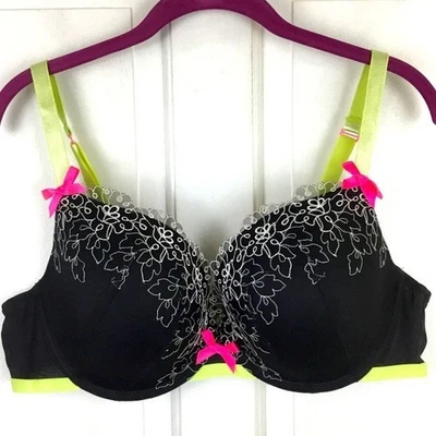 Cacique black and neon embroidered lace 44C bra - Image 1 of 4