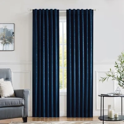  Moderate Velvet Blackout Window Curtain Panels 52"W x 84"L (Pack of 2) Navy - Image 1 of 4
