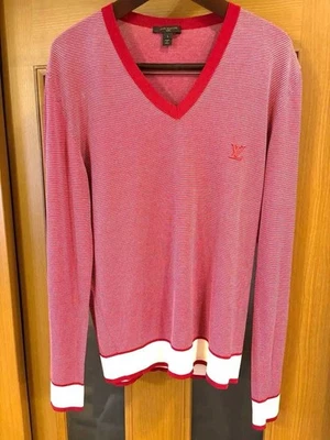 Suéter Louis Vuitton Para Hombre Rojo y Blanco Rayas Cuello en V L Usado Foto 1 de 4
