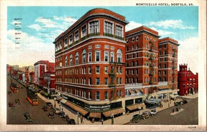 Postal de colección Monticello Hotel Norfolk VA 1935 - Imagen 1 de 2