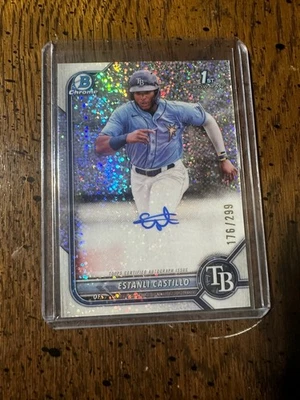 2022 Bowman Chrome #CPA-EC Estanli Castillo 1st Chrome Speckle Auto #/299 - Image 1 of 2