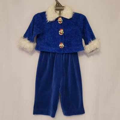 Peaches N Cream Girls 12 M Holiday 2 Piece Set Velour Pants Snowman Buttons  - Image 1 of 4