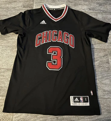 NBA JERSEY CHICAGO BULLS WADE  3 ADIDAS SWINGMAN LONG SLEEVE Black small S - Image 1 of 4