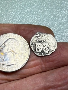 VERY NICE 1600's Spain 1/2 Reale .931 Solid Silver Treasure Cob Nice Cross #FF - Picture 1 of 3
