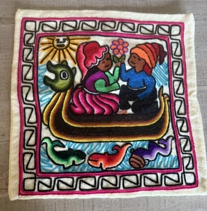 Vintage Peruvian Wool Embroidery Hand Woven Textile Folk Art Throw Pillow Cover - Picture 1 of 10