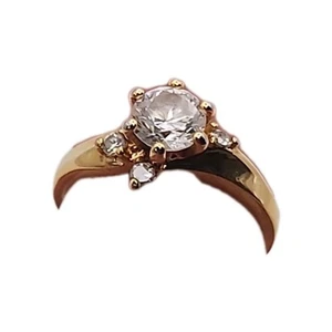 18KT GE Yellow Gold Electroplate CZ Engagement Style Vintage Ring Size 6 Gift - Picture 1 of 16