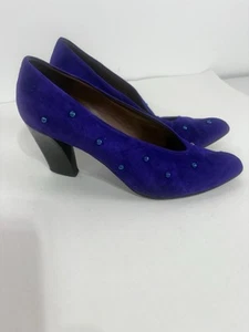 Luc Berjen Paris Kenneth Cole Purple/Blu Suede 3in Block Heels Womens Size 8 - Picture 1 of 9