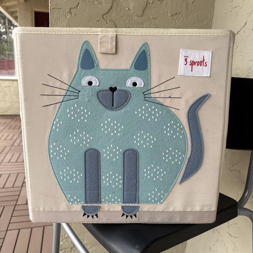 Caja de cubo de organización de almacenamiento de juguetes para niños 3 brotes cubo suave tela azul gato Foto 1 de 4