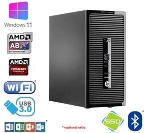 HP 400 G2 AMD A8 4 núcleos 12 GB, SSD + HDD, Radeon R5, DVD-RW, USB 3, Win 11 pro PC - Imagen 1 de 2