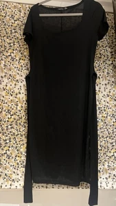 Boohoo women's black Long With Slit t shirt Dress size 14 Basic Casual - Picture 1 of 5