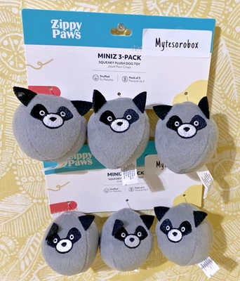 ZippyPaws 6-Pack MINIZ BUBBLE RACCOONS Squeaky Plush Dog Toy New -FREE SHIPPING- - Image 1 of 4