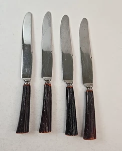 Vintage dinner knives set of 4 faux horn stag handles stainless blades - Bild 1 von 7