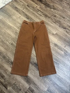 Madewell 32x32 Emmett Wide Leg Crop Pants Womens Dark Brown Baggy Loose - Picture 1 of 11