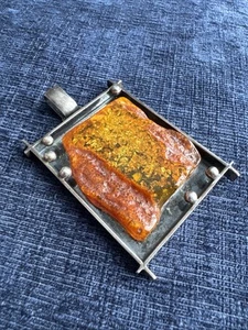 Vintage großer Sterling Silber Bernstein Modernist Anhänger - Bild 1 von 10