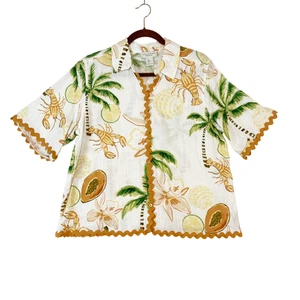 Top con botones Calypso St Barth para mujer grande mezcla de lino langosta fruta tropical - Imagen 1 de 7