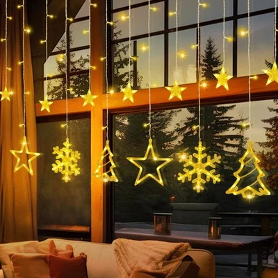 Luces de ventana de Navidad decoraciones, 138 luces de cortina LED con 8 modos de iluminación Foto 1 de 4