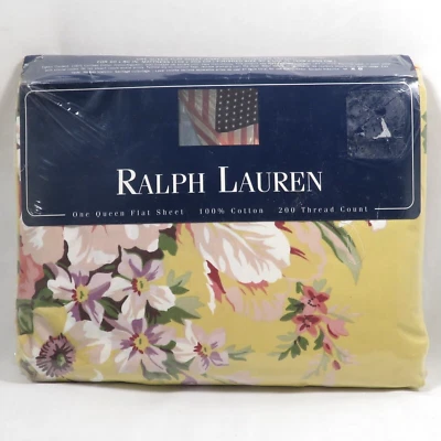 Sábana plana Ralph Lauren Brooke Queen floral amarilla nueva en paquete Foto 1 de 4