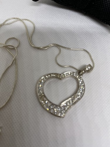 CHROME HEARTS collana cuore 20+ cristalli tono argento 21" catena serpente aragosta usata