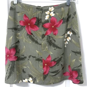 Women's Hawaiian Floral Mini Skort Size 8 Green Pink Tropical Print Skirt/Shorts - Picture 1 of 7