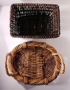 Set Of 2 Wicker Baskets 1 Oval Light; 1 Rectangle Dark - Picture 1 of 12