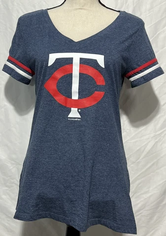 Minnesota Twins Shirt Womens V-Neck Size Medium Cap Sleeve 5th & Ocean Baseball Cover